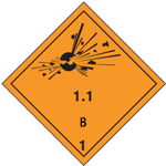 Fareseddel 1.1B Explosive anvendes ved transport af eksplosionsfarligt gods.